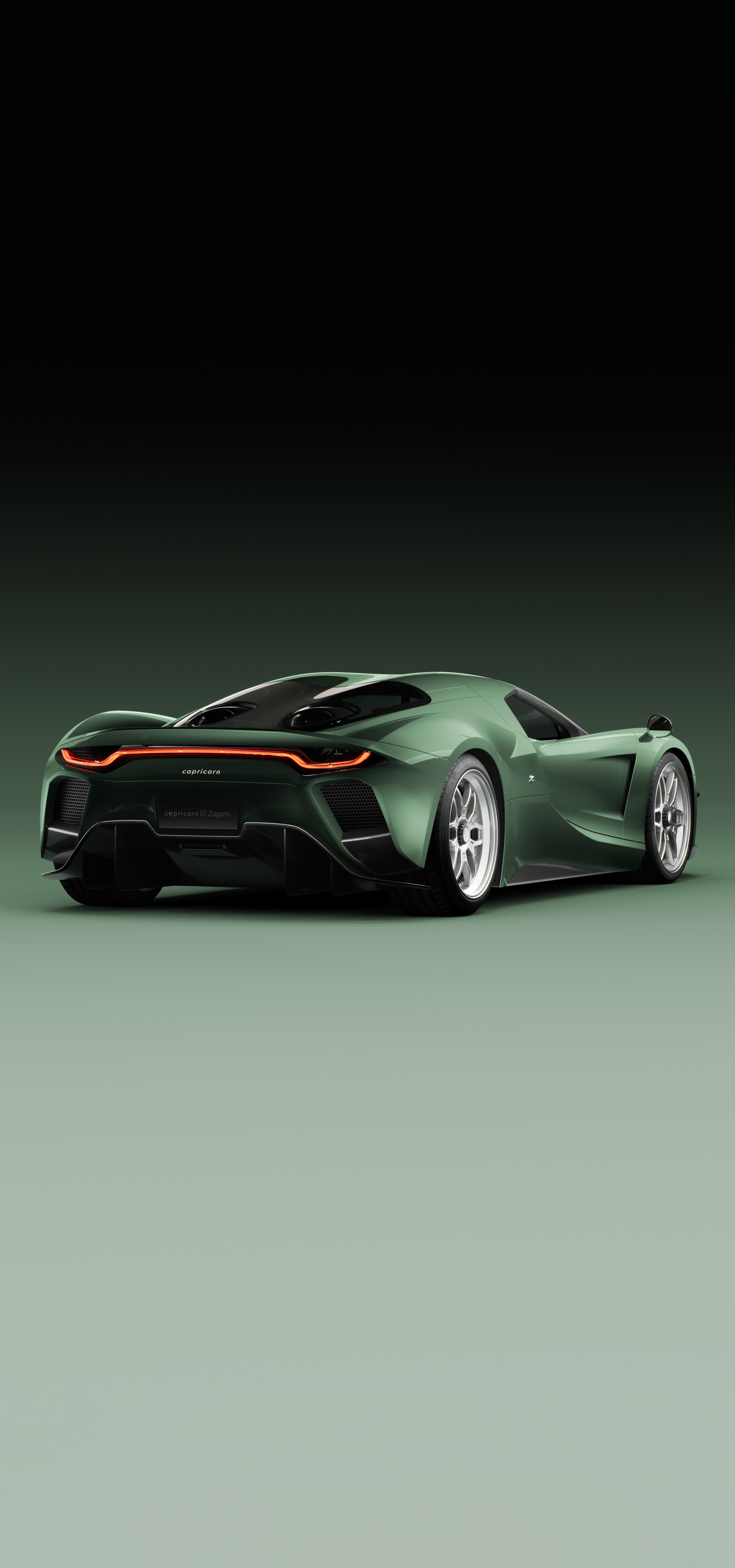 3/4 view of the capricorn 01 Zagato hypercar on a green, gradient backdrop